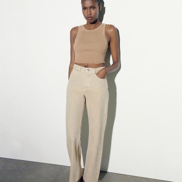 Zara Z1975 High Rise Straight Jeans Sand 4 NWT - Picture 2 of 11